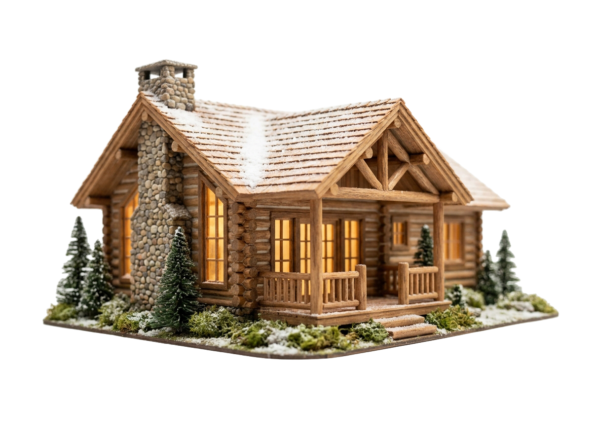 Handcrafted miniature model of a custom log home